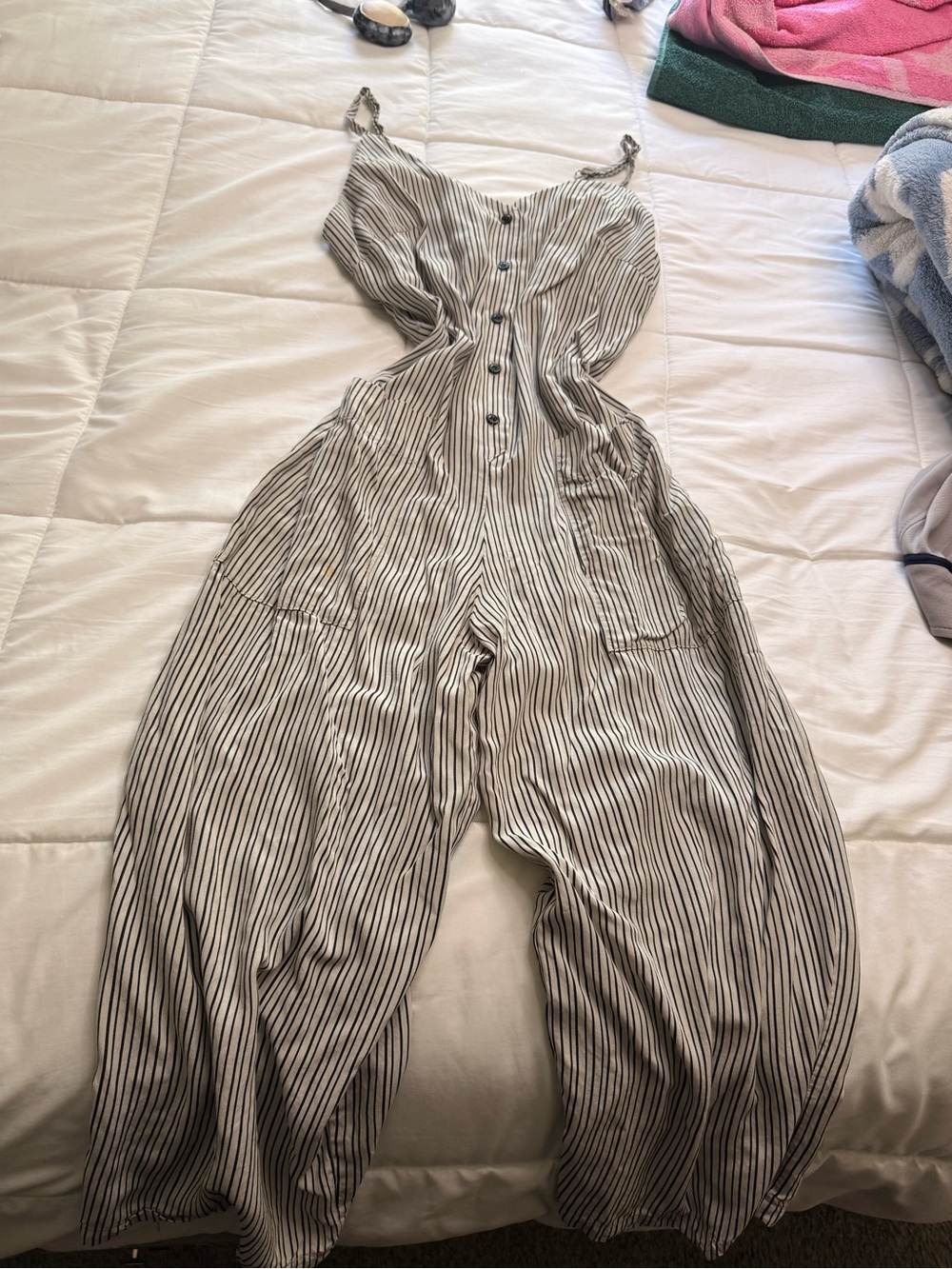 Dress Forum Black and White Striped Spaghetti-Strap Jumpsuit